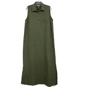 Vintage Green Directives Sleeveless Maxi Dress Button Up Collared Lagenlook L